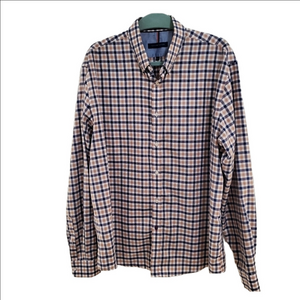 Tommy hilfiger long sleeve brown a d blue plaid shirt. Size 17.5 collar. 36/37